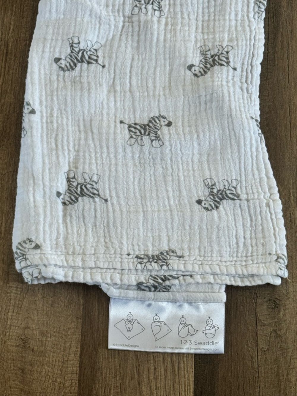 White Swaddle with Gray Zebra Print - Picture 2 of 3